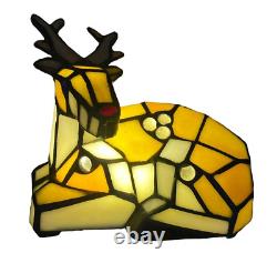 Tiffany Style Stained Glass Reindeer Rudolph Table Lamp Night Light Cordless