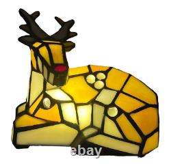 Tiffany Style Stained Glass Reindeer Rudolph Table Lamp Night Light Cordless