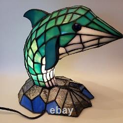 Tiffany Style Stained green blue Glass Dolphin Table Lamp Night Accent Lighting