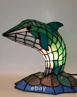 Tiffany Style Stained green blue Glass Dolphin Table Lamp Night Accent Lighting