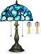 Tiffany Style Table Lamp, Blue Agate Slice Stained Glass Lamp 12x12x19 Inches