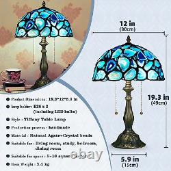 Tiffany Style Table Lamp, Blue Agate Slice Stained Glass Lamp 12X12X19 Inches