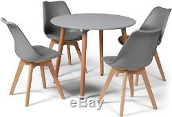 Toulouse Eiffel Small Grey Dining Set 90cms Round Table Wood Legs 4 Grey Chairs