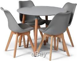 Toulouse Eiffel Small Grey Dining Set 90cms Round Table Wood Legs 4 Grey Chairs