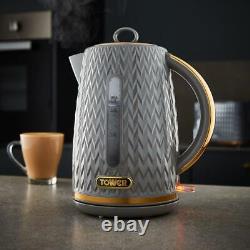 Tower Grey Empire Jug Kettle 4 Slice Toaster, Bread Bin & Canisters Set of 6