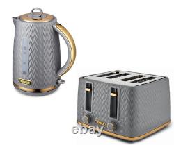 Tower Grey Empire Jug Kettle 4 Slice Toaster, Bread Bin & Canisters Set of 6