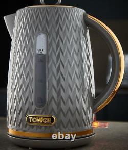 Tower Grey Empire Jug Kettle 4 Slice Toaster, Bread Bin & Canisters Set of 6