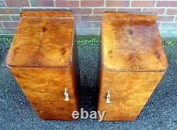 True pair antique Art Deco burr walnut chrome bedside cabinets chests cupboards
