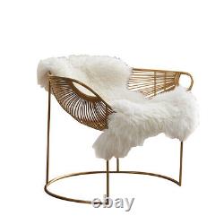 Tub Accent Wire Chair Gold Finish Frame With Faux Fur Seat Cover Pad UK Stock