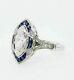 Unique Art Deco Style Marquise Cut Moissanite & Sapphire Engagement Ring Silver