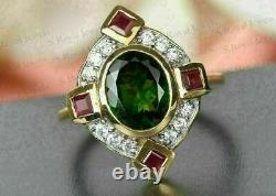 Unique Style Art Deco 2CT Emerald & Ruby Women's Wedding Ring 14K Yellow Gold FN