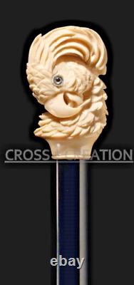 Unique Style Cockatoo Parrot Head Handle Carved Wooden Walking Stick Cane Gift