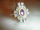 Unusual Ring Art Deco Style Of Jesus Cross 3ct With Stones Amethyst And Diamonds