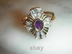 Unusual Ring Art Deco Style Of Jesus Cross 3CT With Stones Amethyst And Diamonds
