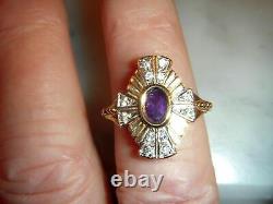 Unusual Ring Art Deco Style Of Jesus Cross 3CT With Stones Amethyst And Diamonds