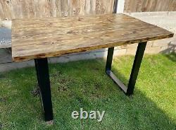 Upcycled Reclaimed Scaffolding Board Dining Table with industrial Steep Legs