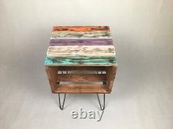 Upcycled retro reclaimed Wood crate Side Table with industrial hairpin legs