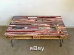 Upcycled retro reclaimed pallet coffee table with industrial hairpin legs
