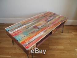 Upcycled retro reclaimed pallet coffee table with industrial hairpin legs