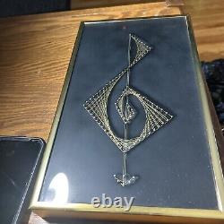 VTG Art Deco Style Treble Clef Brass Wire And Nail Art Nicely Framed