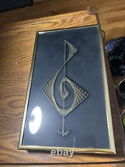 VTG Art Deco Style Treble Clef Brass Wire And Nail Art Nicely Framed