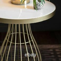 Valentino White & Gold Glass Round Cage Side Coffee Table