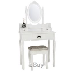 Vanity Dressing Table 3 Drawer&Mirror Set WithStool Bedroom Makeup Desk Wood White