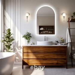 Vertical Arch-Shape LED Bathroom Mirror Backlit Frameless Lighted Mirror with Time