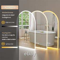 Vertical Arch-Shape LED Bathroom Mirror Backlit Frameless Lighted Mirror with Time