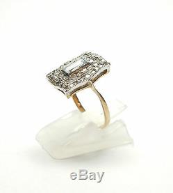Vintage 18 Ct Yellow Gold Aquamarine & Diamond Art Deco Style Ring