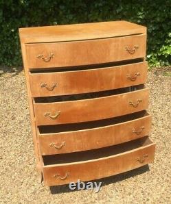 Vintage 1930's Art Deco Bow Front Walnut Chest Of Drawers