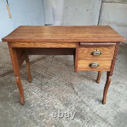 Vintage, 1930's, small, mini, oak, 2, drawer, desk, curved legs, tray, cup handles, writing