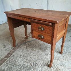 Vintage, 1930's, small, mini, oak, 2, drawer, desk, curved legs, tray, cup handles, writing