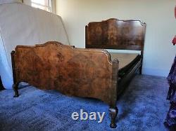 Vintage 1930s walnut double bed frame