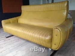 Vintage 1960's sofa mustard retro 2/3 seater vinyl art deco style