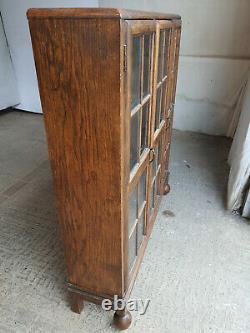 Vintage, 20thC, 1930's, oak, 3 door, glazed, bookcase, adjustable shelves, bun feet, book