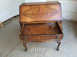 Vintage, 20thC, walnut, serpentine, bureau, writing, desk, drawers, cabriole legs