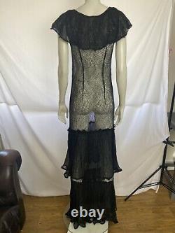 Vintage Antique 1920s Black Lace Gown Dress Xs S Spanish Style