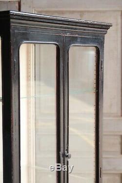 Vintage Antique Ebony Mahogany Glass Medical Cabinet Haberdashery
