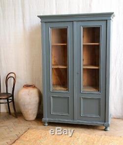 Vintage Antique Painted Larder Linen Press Glass Cupboard Armoire Cabinet