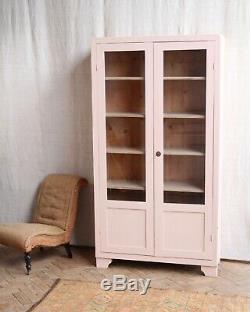 Vintage Antique Pink Painted Deco Glass Larder Cupboard Cabinet