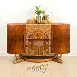 Vintage Art Deco Cocktail Drinks Cabinet / Sideboard'Beautility' Walnut Gold