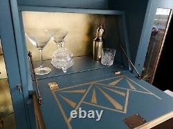 Vintage, Art Deco, Retro, Drinks, Display Cabinet, Blue Gold Leaf