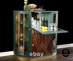 Vintage, Art Deco, Retro, Drinks, Display Cabinet, Green Gold Leaf