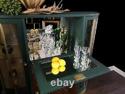Vintage, Art Deco, Retro, Drinks, Display Cabinet, Green Gold Leaf
