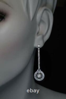 Vintage Art Deco Style 5.60 CT White CZ 925 Sterling Silver Women Dangle Earring