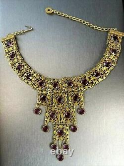 Vintage Art Deco Style Austrian Crystal Dangle Fringe Square Filigree Necklace