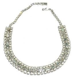 Vintage Art Deco Style Faceted Crystal Silver Tone Necklace