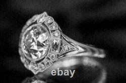Vintage Art Deco Style Magnificent Ring 14k White Gold Plated 2.35 CT Moissanite