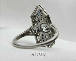 Vintage Art Deco Style Simulated Diamond Navette Engagement Ring In 925 Silver